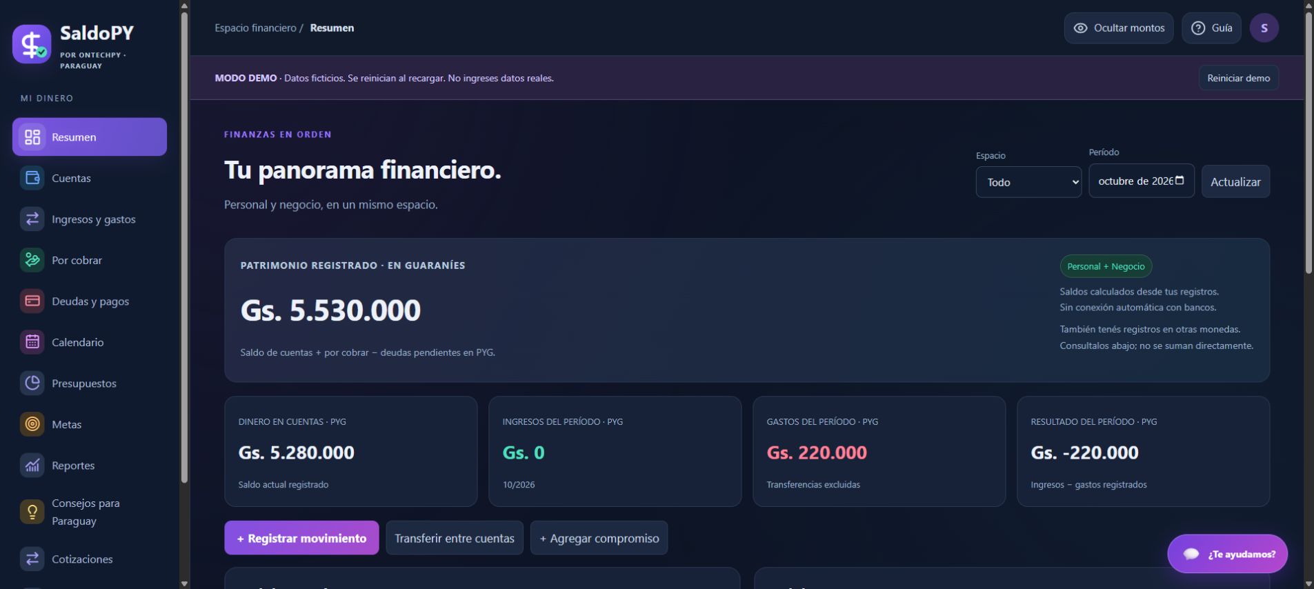 Vista previa de SaldoPY: resumen de cuentas y movimientos